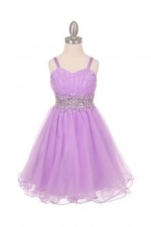 Lilac Sleeveless Mesh Junior Bridesmaid Dress with Beaded Waistline